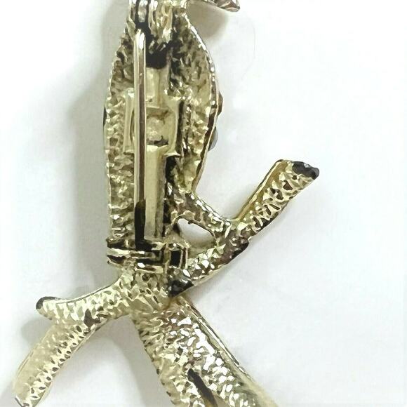 Vintage Rhinestone Parrot Brooch Aurora Borealis Bird Pin Red Eye Gold Tone 1960 - Picture 5 of 6